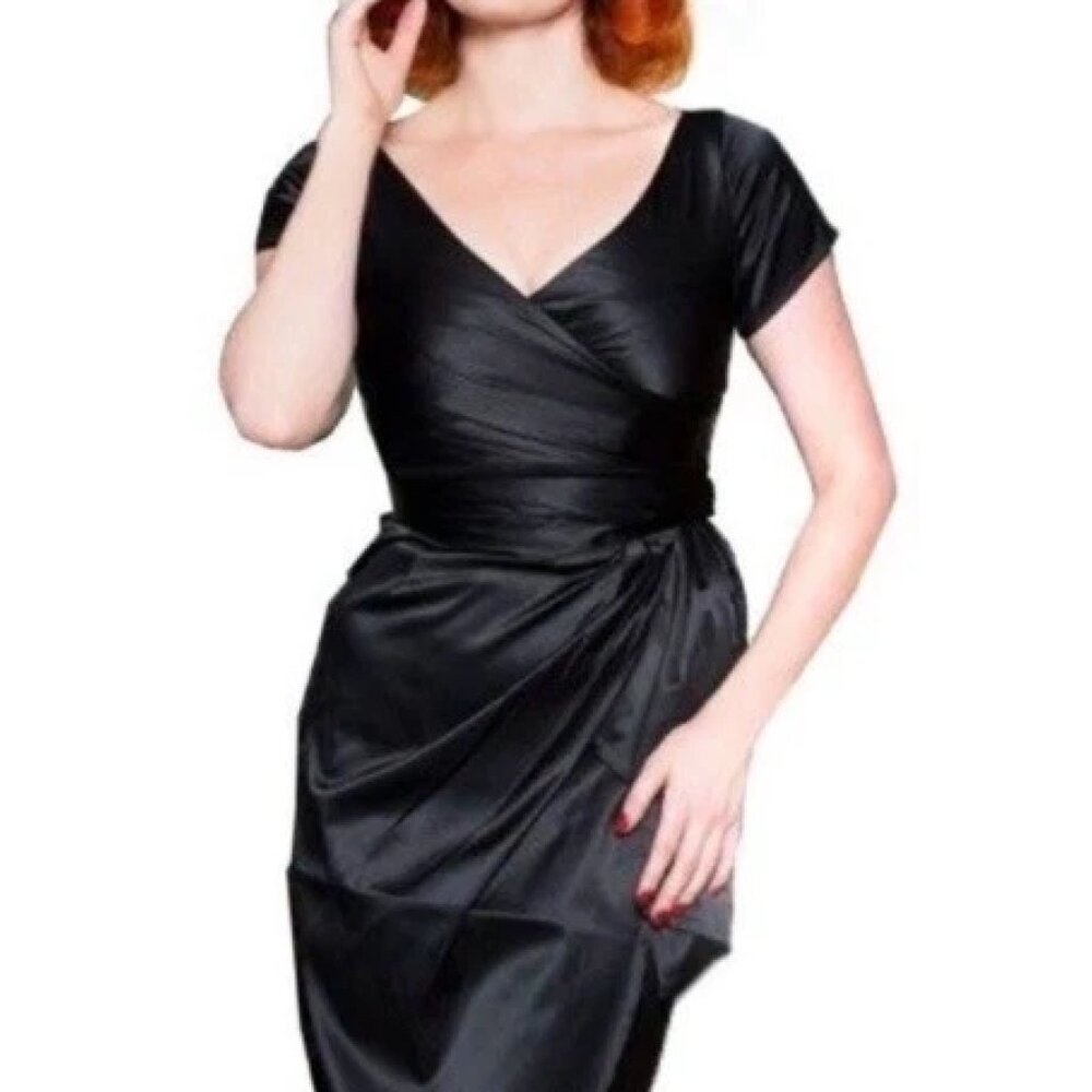 Pinup Couture Black Satin Wrap Dress Size S